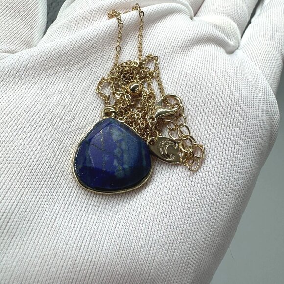 Charming Charlie Gold Tone Fashion Necklace w/Lapis Lazuli Teardrop Pendant - Picture 2 of 16
